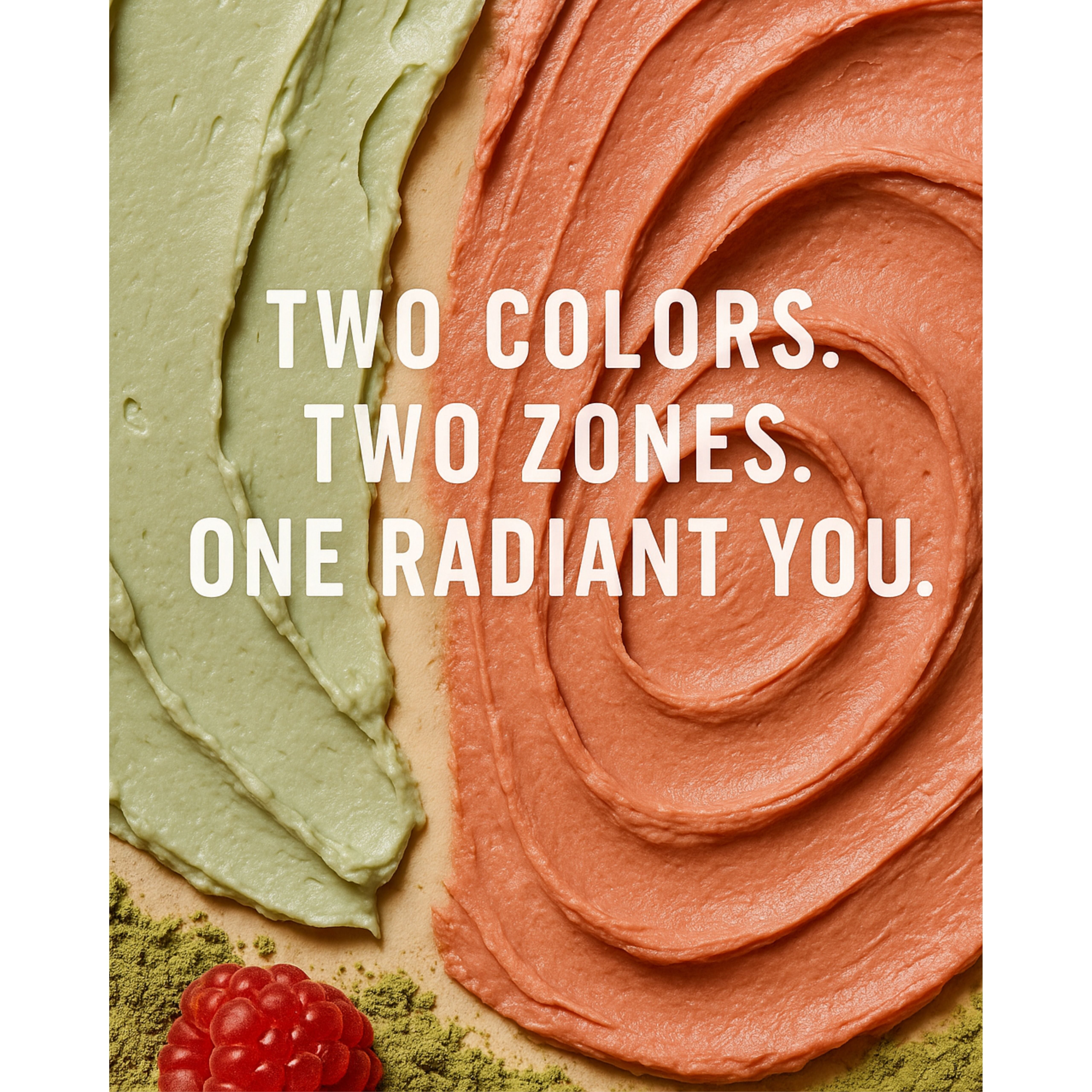 Dual face pack texture - green matcha and pink berry mask consistency
